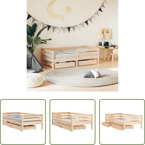 vidaXL Cajón de almacenaje -  Estructura de cama para niños con cajones madera pino 70x140 cm