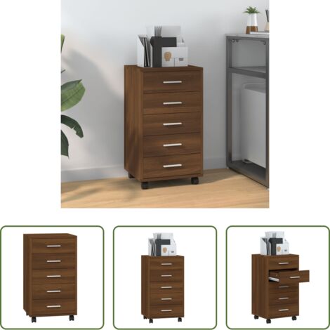 vidaXL Cajón de madera - Cajonera con ruedas madera contrachapada marrón roble