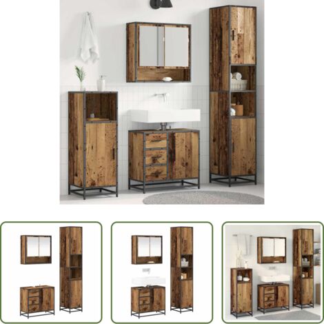 vidaXL Cajón -  Juego de muebles de baño con cajón 3 pcs Madera envejecida
