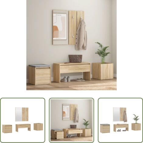 vidaXL Cajón -  Juego de muebles de recibidor madera contrachapada roble Sonoma