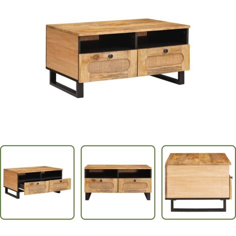 vidaXL Cajón -  Mesa de Café con cajón Roble artesanal 80 x 54 x 40 cm