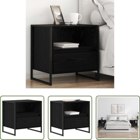 vidaXL Cajón -  Mesa de Noche con cajón Roble Negro 50 x 39,5 x 50 cm