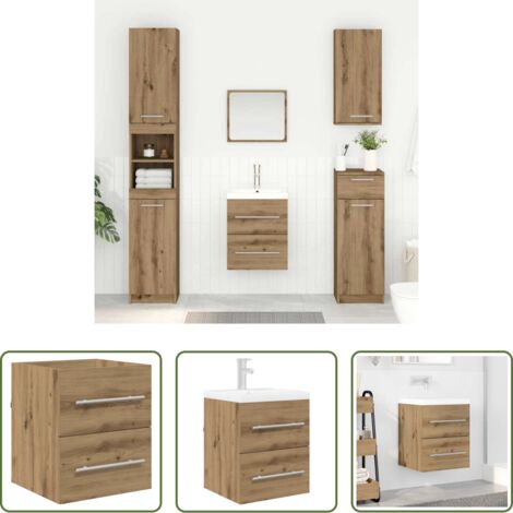 vidaXL Cajón para baño -  Mueble de lavabo con cajón Roble artesanal 38,5 x 41 x 48 cm