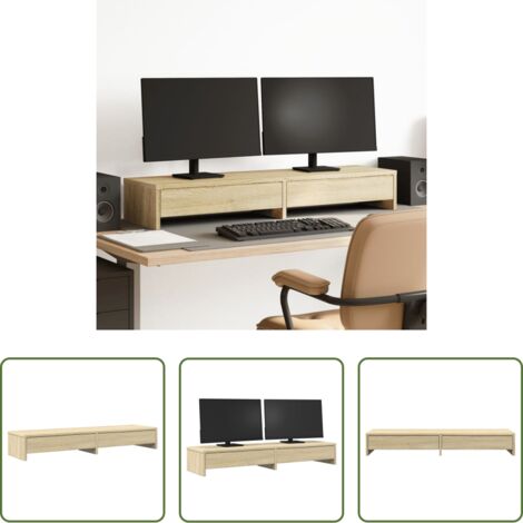 vidaXL Cajón -  Soporte para monitor con cajones Roble Sonoma 100x27x15 cm Madera de ingeniería