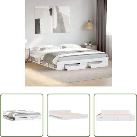 vidaXL Cajones de cama -  Estructura cama con cajones madera ingeniería blanca 180x200 cm