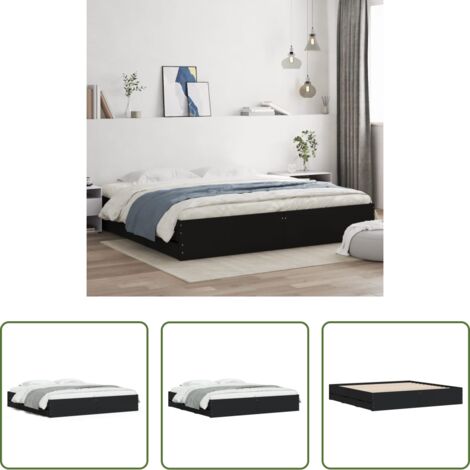 vidaXL Cajones de cama -  Estructura cama con cajones madera ingeniería negra 160x200 cm
