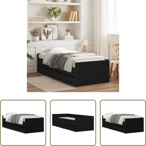 vidaXL Cajones de cama -  Estructura de cama individual sin colchón negro 75x190 cm
