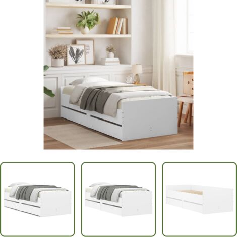 vidaXL Cajones para cama -  Estructura de cama con cajones blanco 90x200 cm