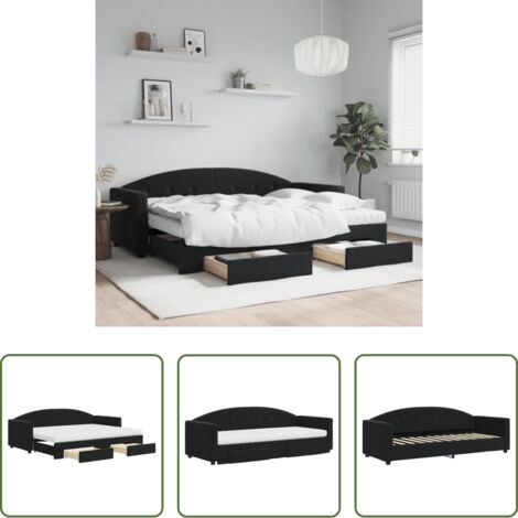 vidaXL Cajones -  Sofá cama nido con cajones terciopelo negro 80x200 cm