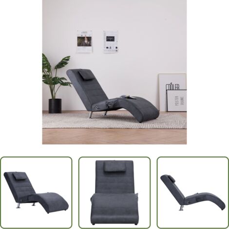 vidaXL Calentamiento -  Diván de masaje con almohada de piel de ante artificial gris
