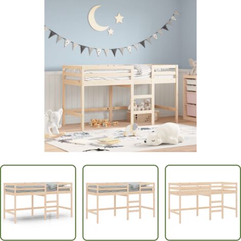 vidaXL Cama alta de niños con escalera madera maciza pino 90x190 cm