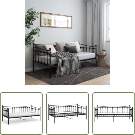 vidaXL Cama auxiliar -  Estructura de sofá cama sin colchón metal negro 90x200 cm