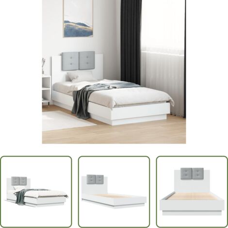 vidaXL Cama blanca -  Cama con cabecero madera de ingeniería blanca 90x190 cm
