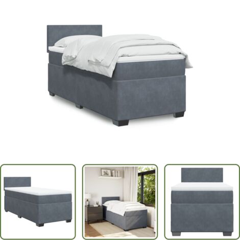 vidaXL Cama box spring -  Cama box spring con colchón terciopelo gris oscuro 100x200 cm