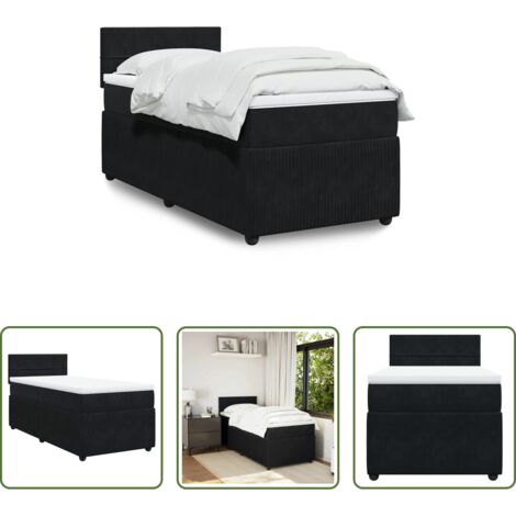vidaXL Cama box spring -  Cama box spring con colchón terciopelo negro 90x200 cm