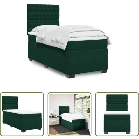 vidaXL Cama box spring -  Cama box spring con colchón terciopelo verde oscuro 80x200 cm