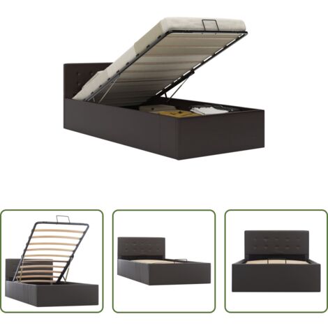 vidaXL Cama canapé -  Cama canapé hidráulica cuero sintético gris 90x200 cm
