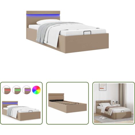 vidaXL Cama con almacenamiento -  Cama canapé hidráulica LED cuero sintético capuchino 90x200 cm