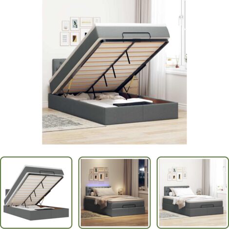 vidaXL Cama con almacenamiento -  Cama otomana con colchón y LED tela gris oscuro 120x200 cm