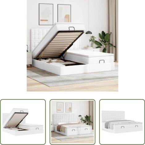 vidaXL Cama con almacenamiento -  Estructura cama otomana colchones blanco puro 180x200cm