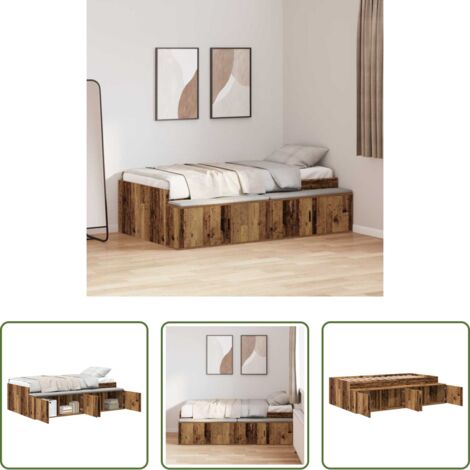 vidaXL Cama con almacenamiento -  Estructura de cama con cajón Madera Vieja 90 x 200 cm