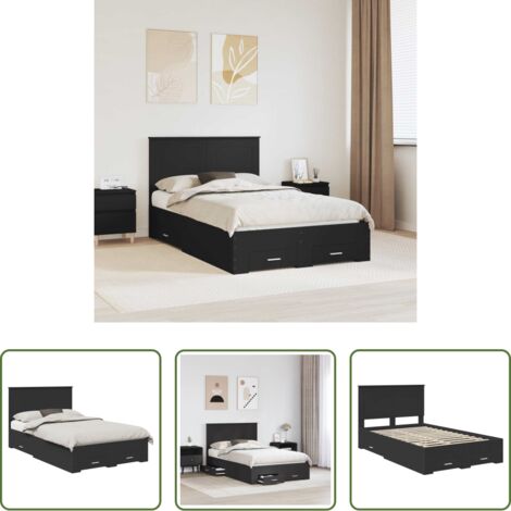 vidaXL Cama con almacenamiento -  Estructura de cama Negro 135 x 190 cm Madera de ingeniería