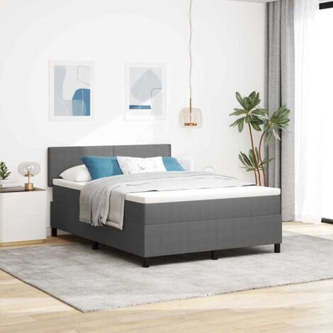 vidaXL Cama con base tapizada con colchón&luz LED gris 140x200 cm tela de pana
