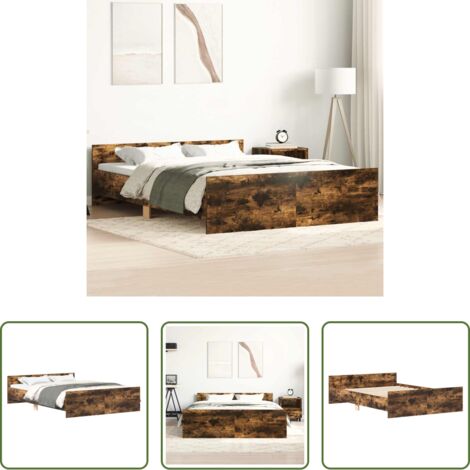vidaXL Cama con cabecera -  Estructura de cama con cabecero piecero roble ahumado 150x200cm