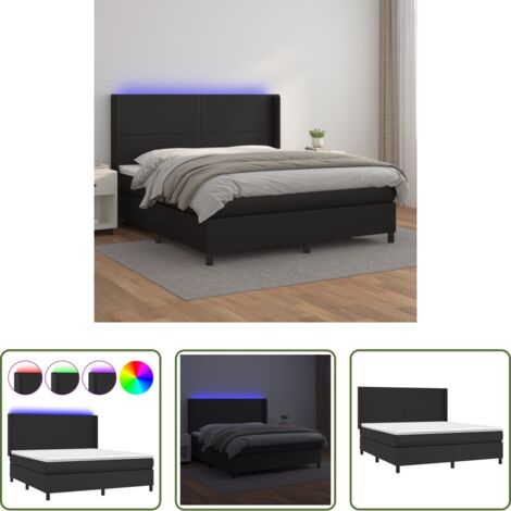 vidaXL Cama con cabecero ajustable -  Cama box spring colchón y LED cuero sintético negro 160x200 cm