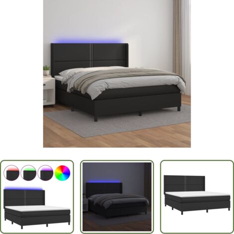 vidaXL Cama con cabecero ajustable -  Cama box spring colchón y LED cuero sintético negro 180x200 cm
