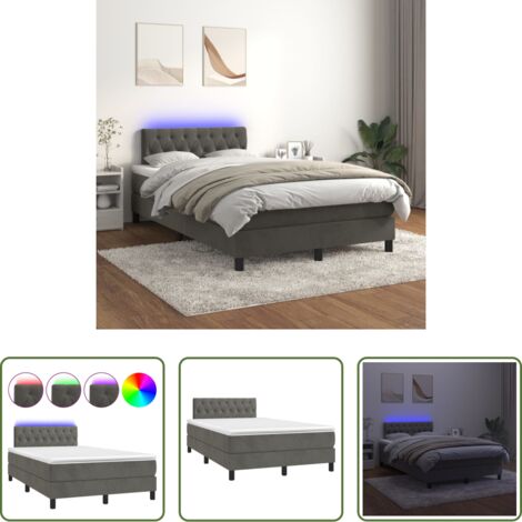 vidaXL Cama con cabecero ajustable -  Cama box spring colchón y LED terciopelo gris oscuro 120x200 cm