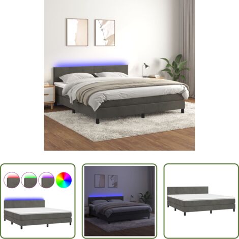 vidaXL Cama con cabecero ajustable -  Cama box spring colchón y LED terciopelo gris oscuro 160x200 cm