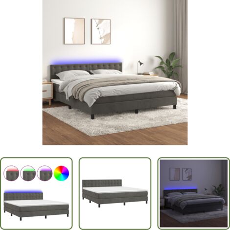vidaXL Cama con cabecero ajustable -  Cama box spring colchón y LED terciopelo gris oscuro 160x200 cm