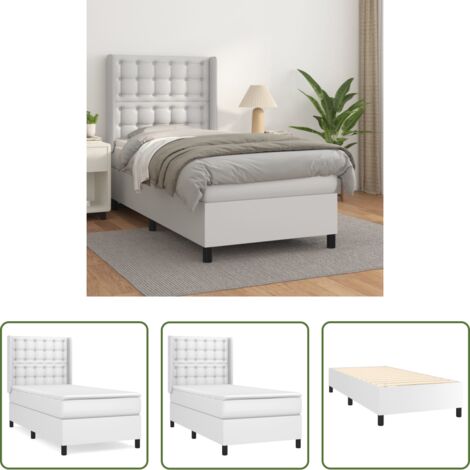 vidaXL Cama con cabecero ajustable -  Cama box spring con colchón cuero sintético blanco 100x200 cm
