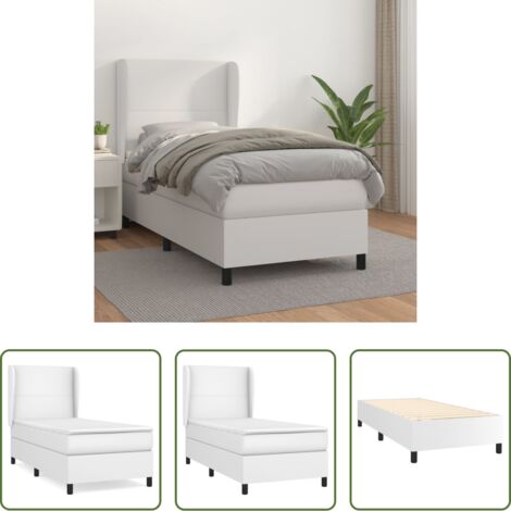 vidaXL Cama con cabecero ajustable -  Cama box spring con colchón cuero sintético blanco 100x200 cm
