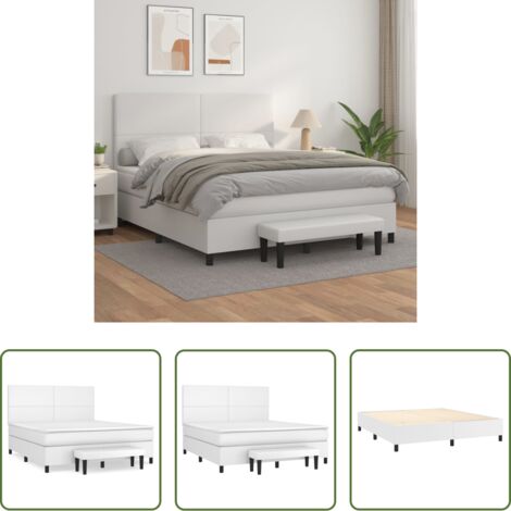 vidaXL Cama con cabecero ajustable -  Cama box spring con colchón cuero sintético blanco 160x200 cm