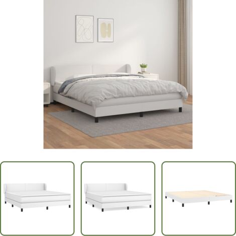 vidaXL Cama con cabecero ajustable -  Cama box spring con colchón cuero sintético blanco 180x200 cm