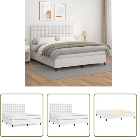 vidaXL Cama con cabecero ajustable -  Cama box spring con colchón cuero sintético blanco 180x200 cm