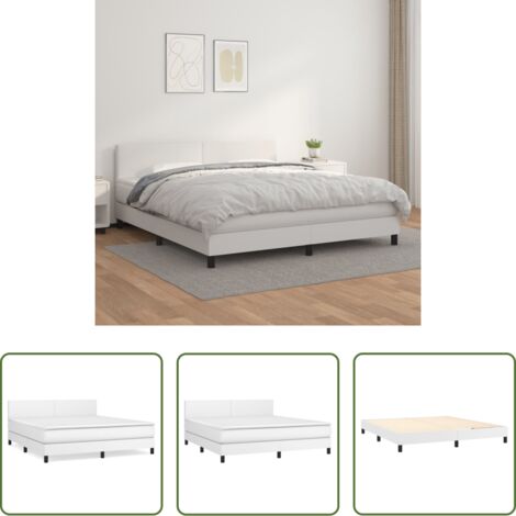 vidaXL Cama con cabecero ajustable -  Cama box spring con colchón cuero sintético blanco 180x200 cm
