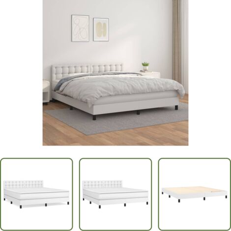 vidaXL Cama con cabecero ajustable -  Cama box spring con colchón cuero sintético blanco 180x200 cm