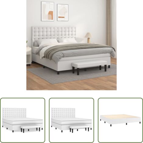 vidaXL Cama con cabecero ajustable -  Cama box spring con colchón cuero sintético blanco 180x200 cm