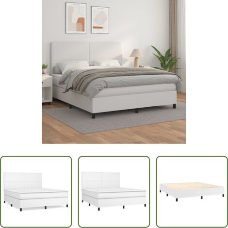 vidaXL Cama con cabecero ajustable -  Cama box spring con colchón cuero sintético blanco 180x200 cm
