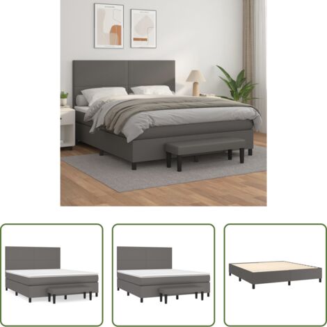 vidaXL Cama con cabecero ajustable -  Cama box spring con colchón cuero sintético gris 160x200 cm
