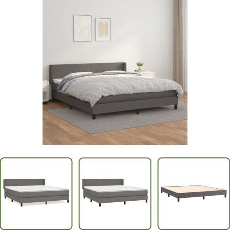 vidaXL Cama con cabecero ajustable -  Cama box spring con colchón cuero sintético gris 160x200 cm