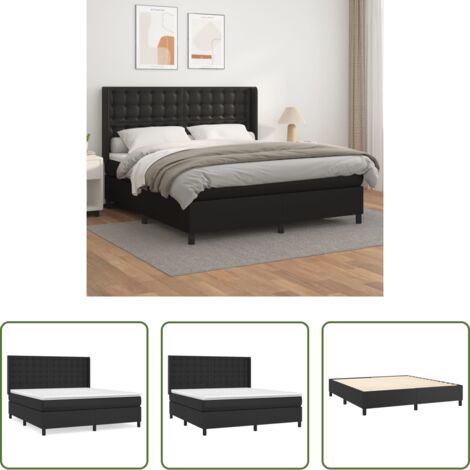 vidaXL Cama con cabecero ajustable -  Cama box spring con colchón cuero sintético negro 160x200 cm