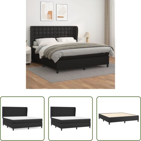 vidaXL Cama con cabecero ajustable -  Cama box spring con colchón cuero sintético negro 160x200 cm