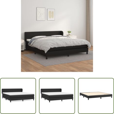 vidaXL Cama con cabecero ajustable -  Cama box spring con colchón cuero sintético negro 160x200 cm