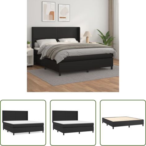 vidaXL Cama con cabecero ajustable -  Cama box spring con colchón cuero sintético negro 160x200 cm