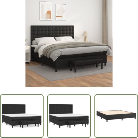 vidaXL Cama con cabecero ajustable -  Cama box spring con colchón cuero sintético negro 160x200 cm
