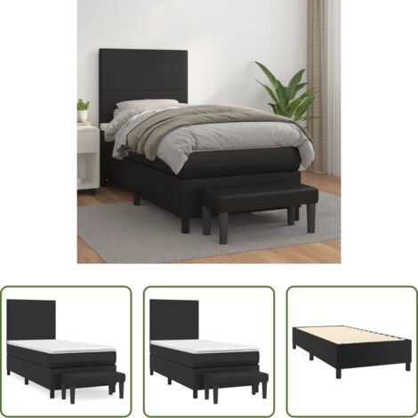 vidaXL Cama con cabecero ajustable -  Cama box spring con colchón cuero sintético negro 90x190 cm